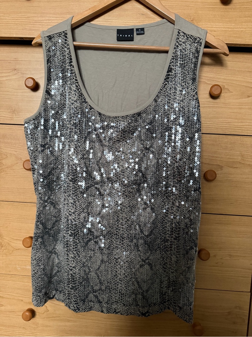 Tribal Sequin Tank Blouse | Snake Print Sleeveless Top XL